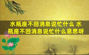 水瓶座不回消息说忙什么 水瓶座不回消息说忙什么意思呀